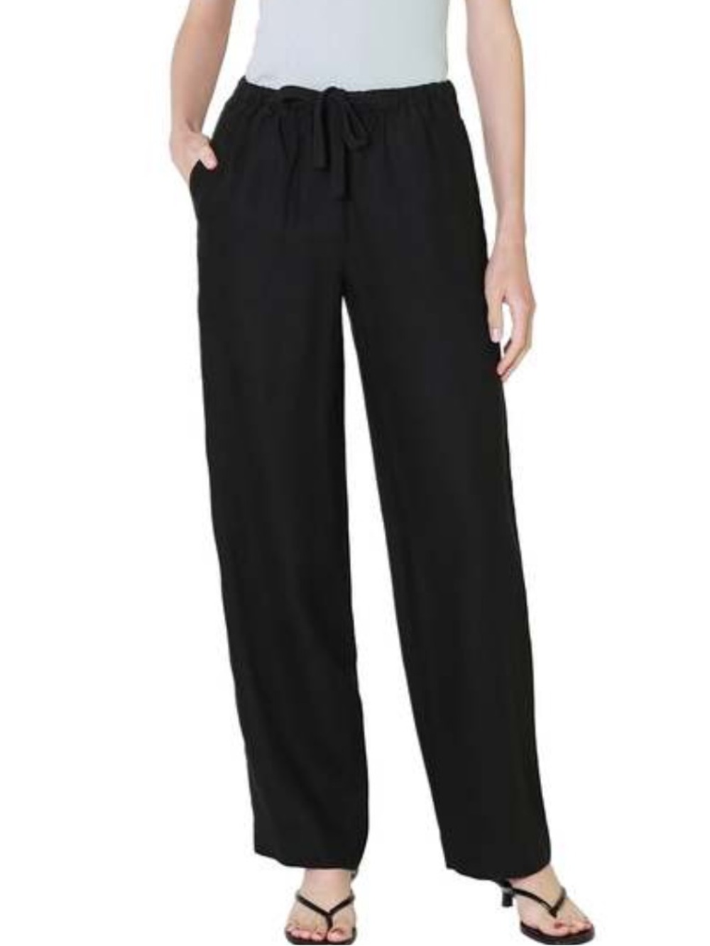 Vince tie-front pull-on black pants Wide-Leg high-rise Drawstring Pants